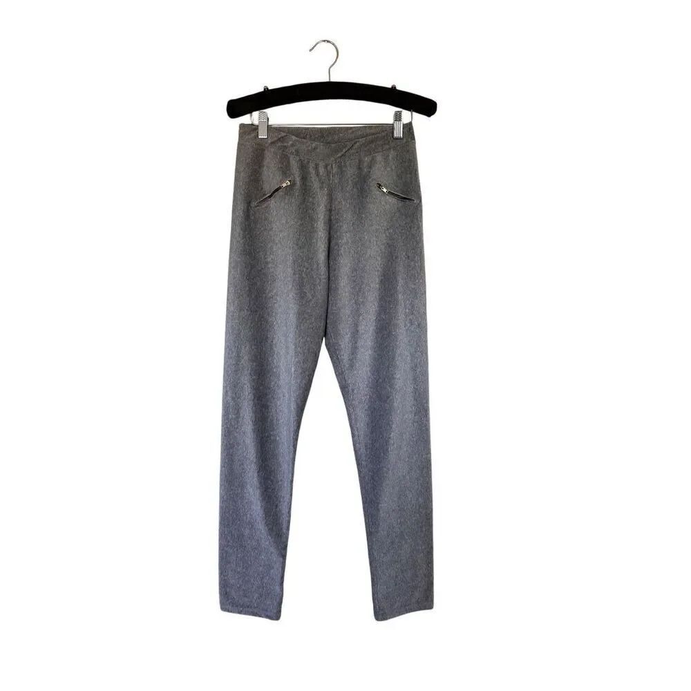 Toque de Cor Grey Skinny Slim Ribbed Pants with Front Zipper Pull On Grande